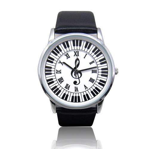 [鍵盤音符圖案] 愛樂時尚錶/手錶 黑真皮 日本原裝石英機芯 防水結構 精緻典雅 簡約時尚