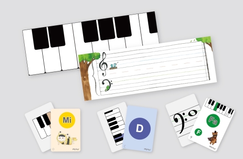 福樂音樂學習板〔學生組〕（大琴键板＋大譜表板＋學習卡）～遊戲中學習～認識鍵盤位置.認識音符